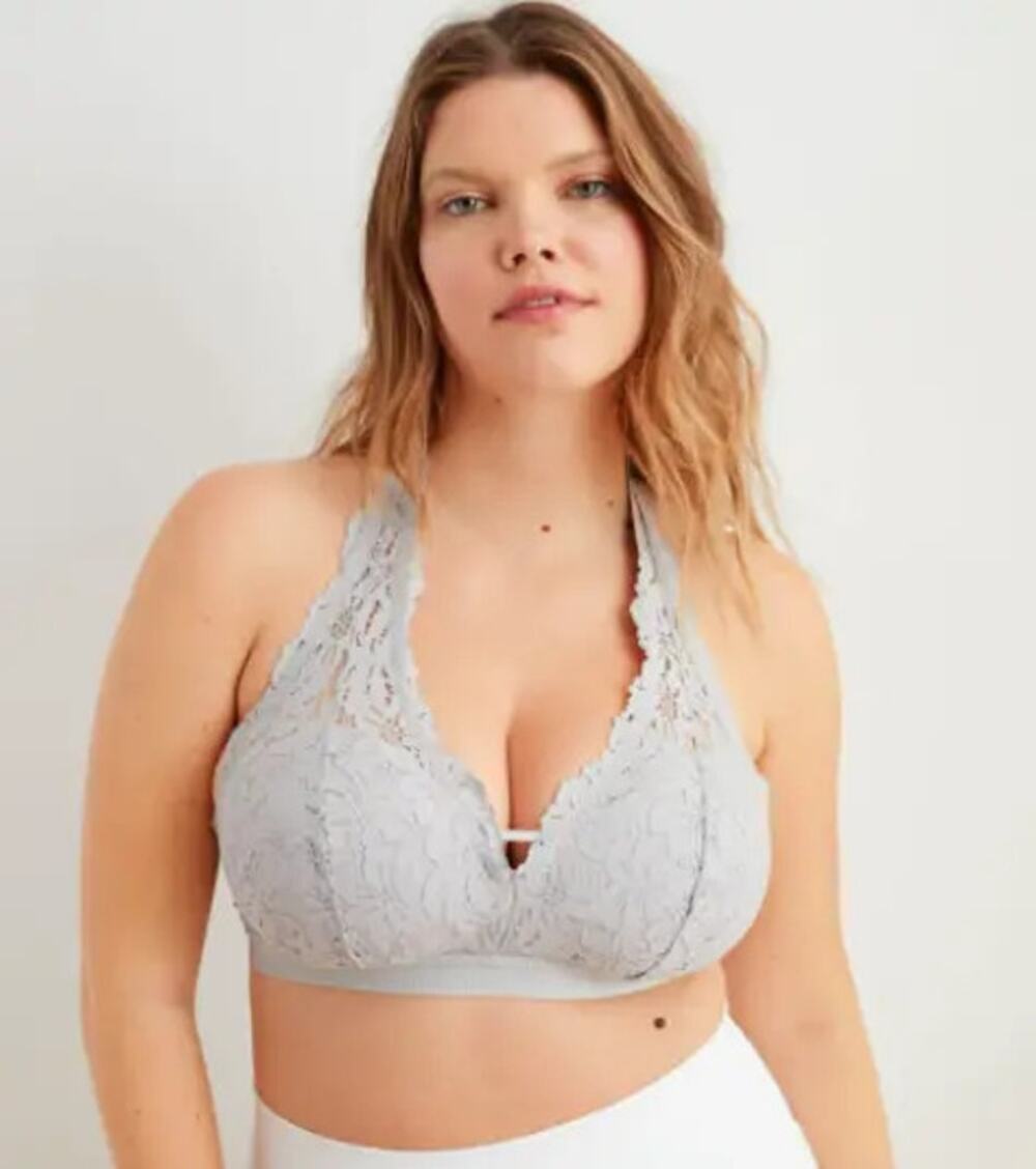 Aerie Palm Lace Halter Padded Bralette Lightning Gray Size Medium New